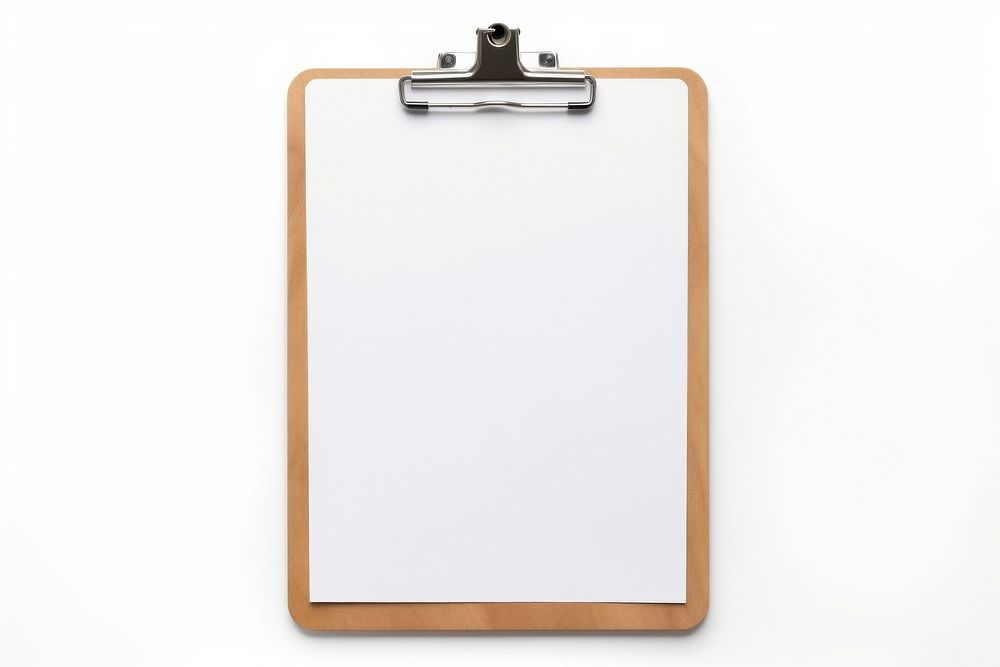 Clipboard with white paper white background document absence.