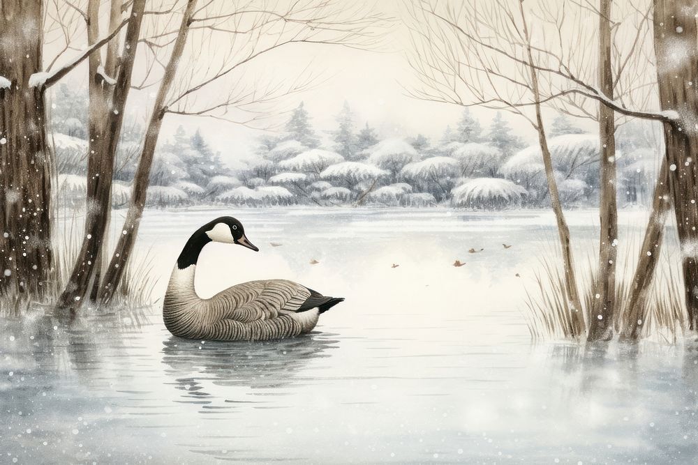 Goose outdoors snowing nature.