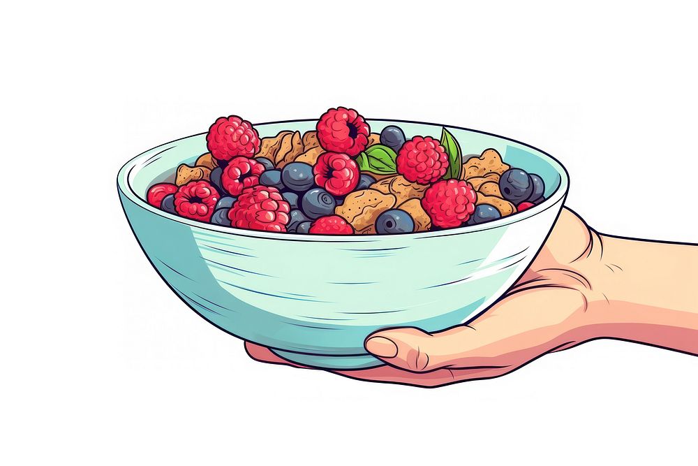 Bowl raspberry blueberry cartoon.