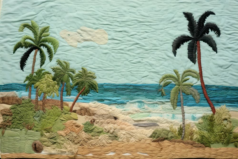 Tropical beach outdoors painting textile.