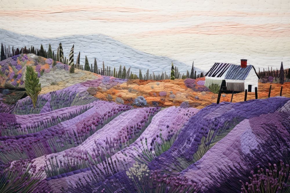 Hilly lavender fields landscape architecture outdoors.