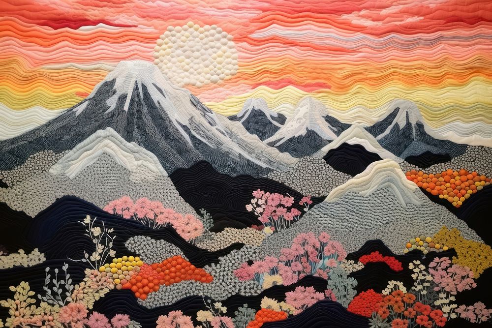 Japanese pattern landscape painting textile.