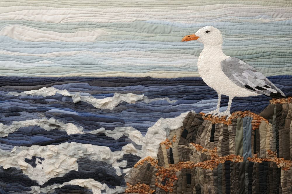 Seagul on a rocky beach outdoors painting seagull.