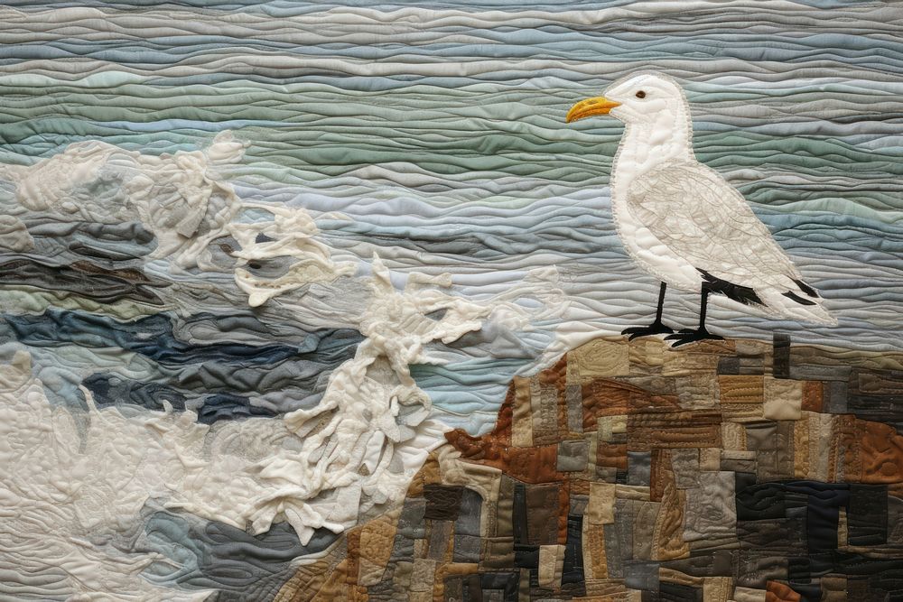 Seagul on a rocky beach painting seagull animal.
