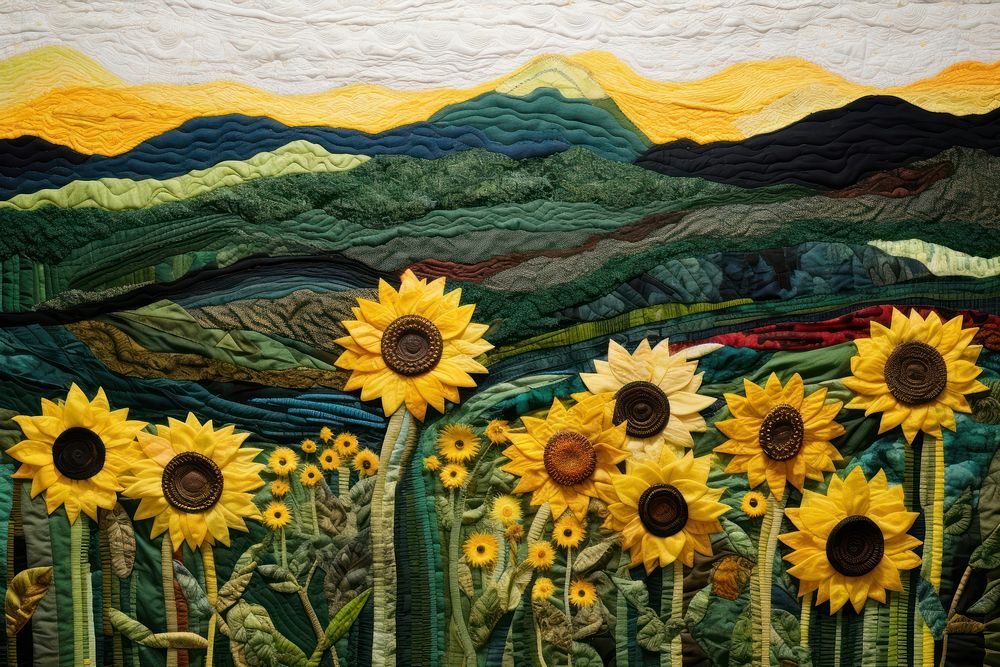 Sunflower field landscape painting quilting.