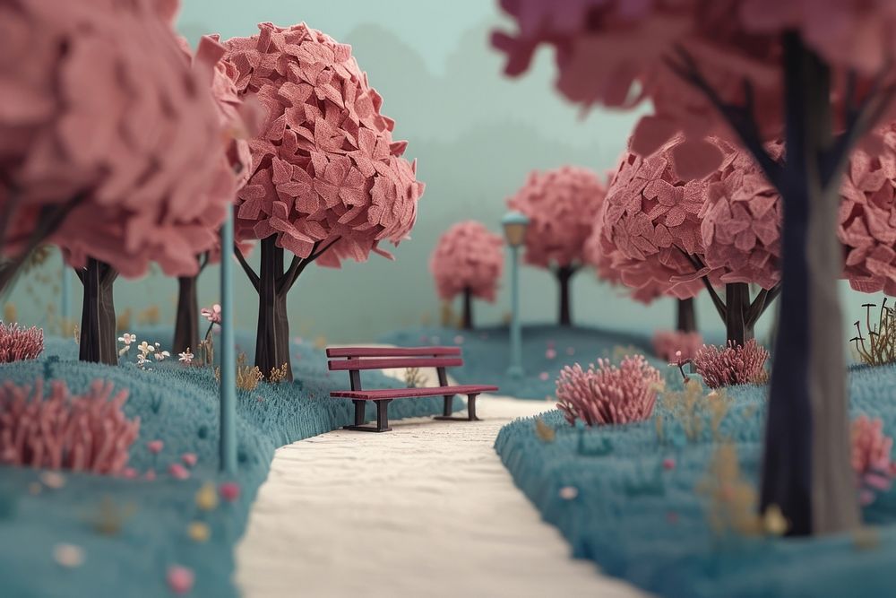 3d scene of park outdoors blossom nature.