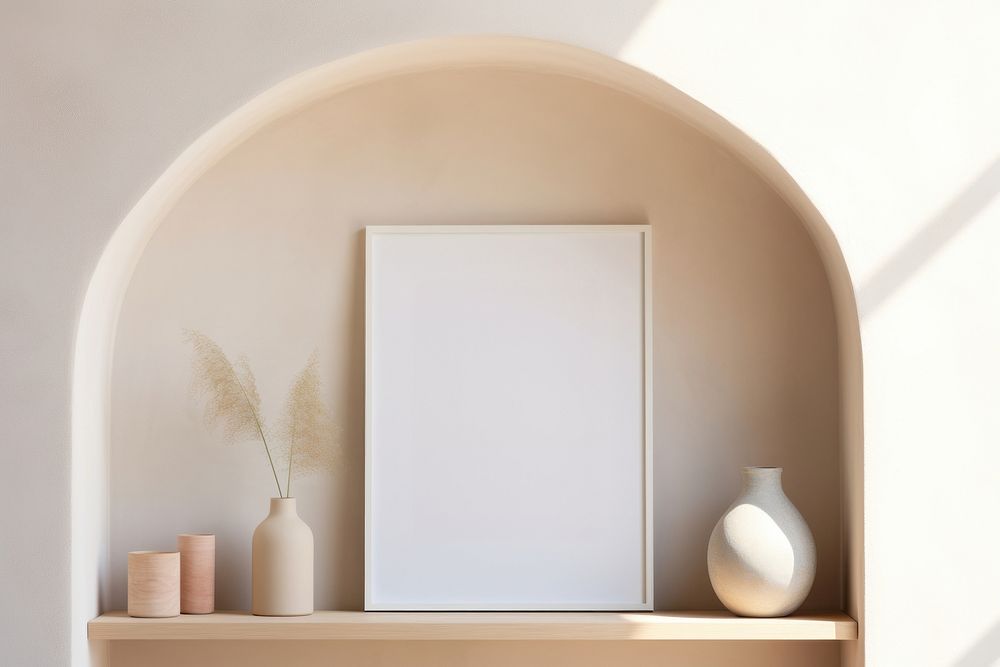 White empty framed canvas on the arch livingroom wall architecture furniture technology.