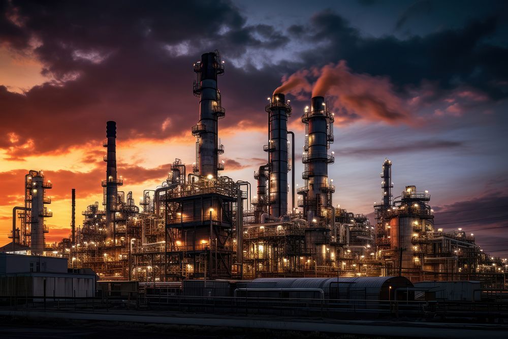 Oil refinery architecture evening vehicle. AI generated Image by rawpixel.