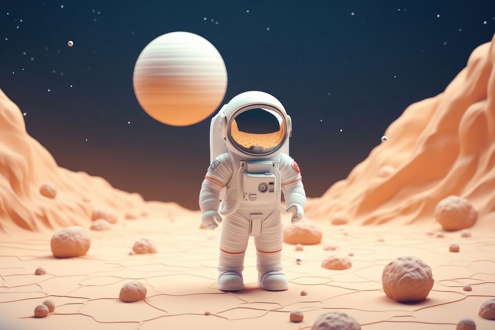 Cute astronaut on the moon fantasy background astronomy outdoors cartoon.