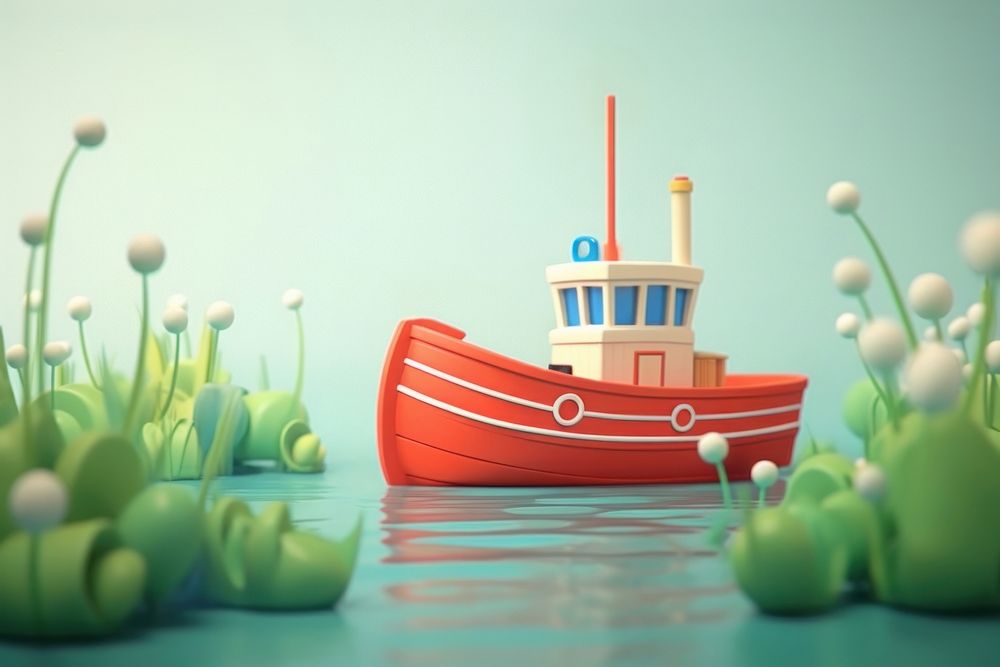Cute fishing boat fantasy background vehicle art transportation.