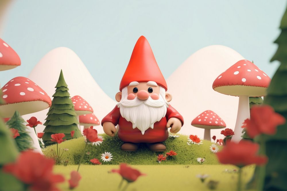 Cute gnome background cartoon mushroom plant.