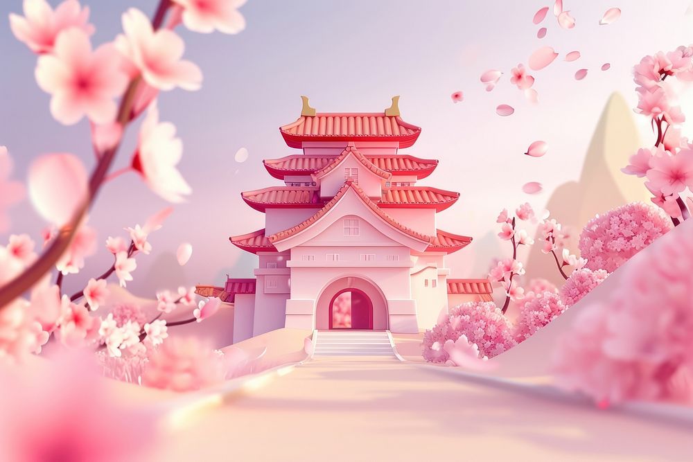 Cute japanese castle cherryblossoms fantasy background outdoors flower nature.