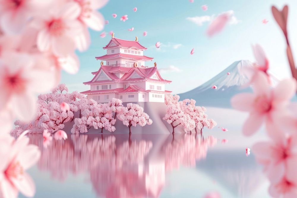 Cute japanese castle cherryblossoms fantasy background outdoors nature flower.