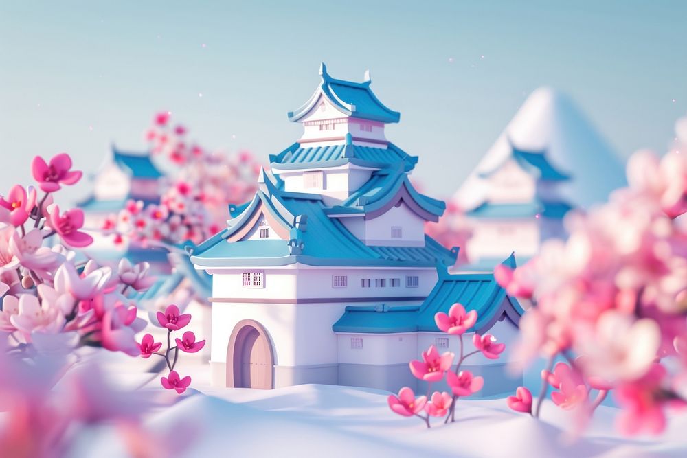 Cute japanese castle cherryblossoms fantasy background outdoors flower nature.