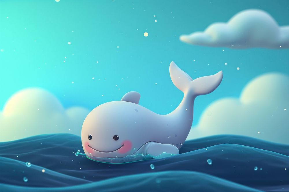 Cute whale on the sky fantasy background outdoors cartoon animal.