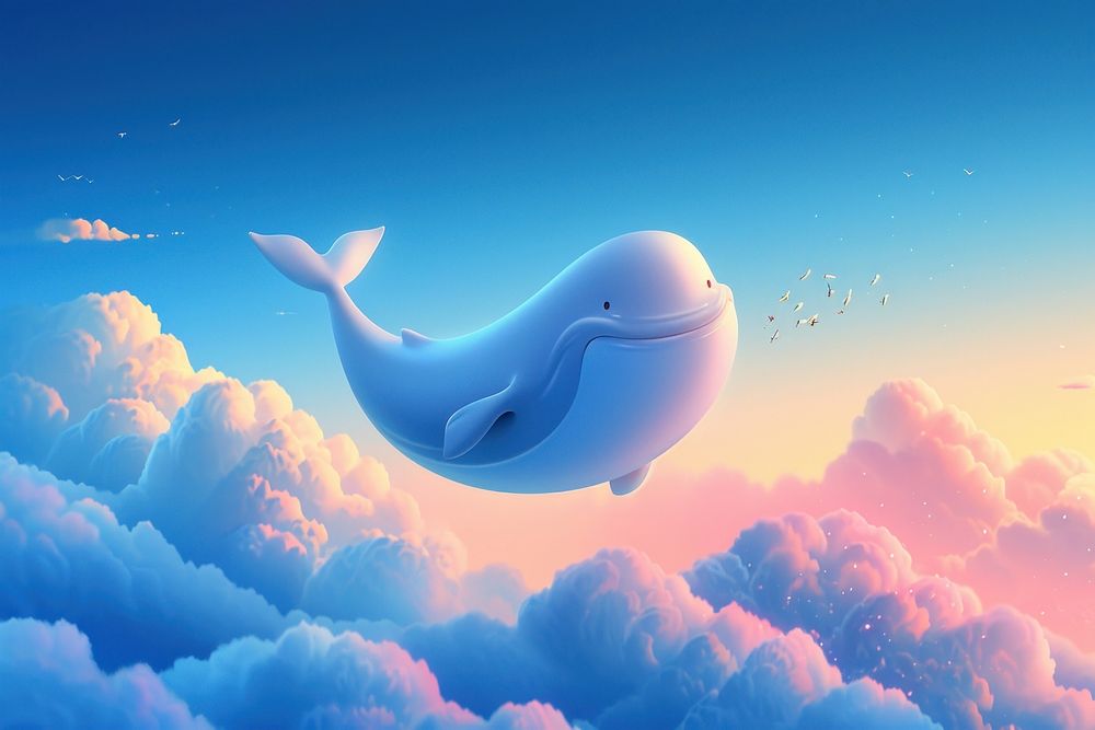 Cute whale on the sky fantasy background outdoors nature fish.