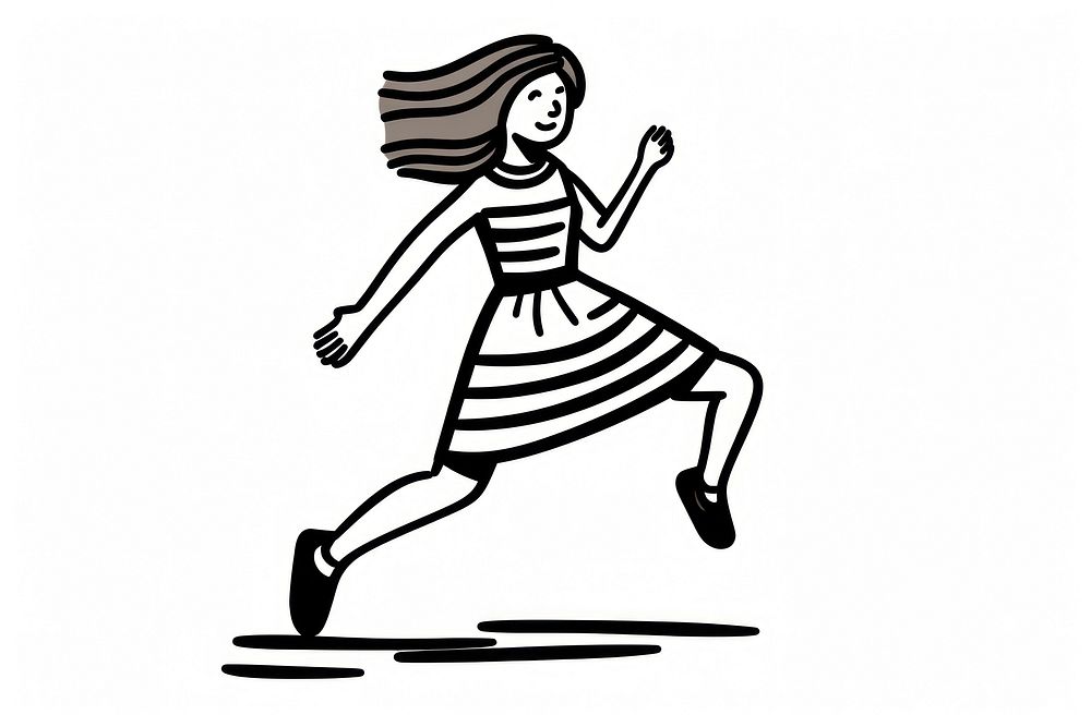 Drawing girl jumping dancing cartoon black.