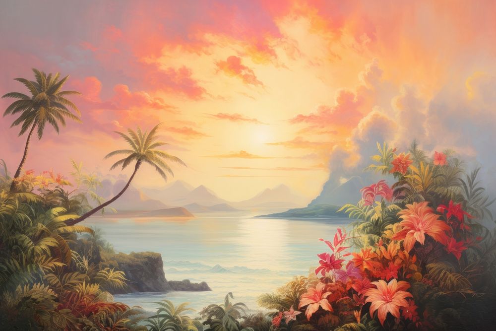 Landscape painting outdoors tropical.