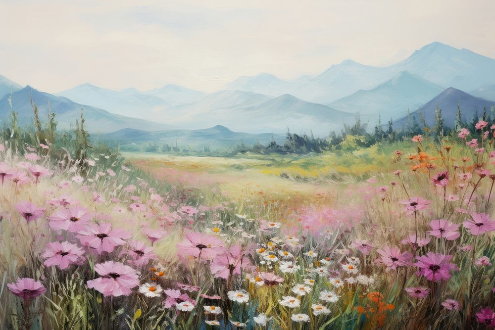 Fummer flower field landscape painting grassland.