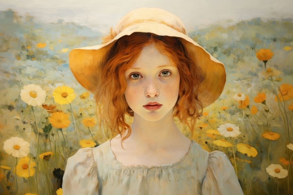 Women in the summer flower field painting portrait adult.