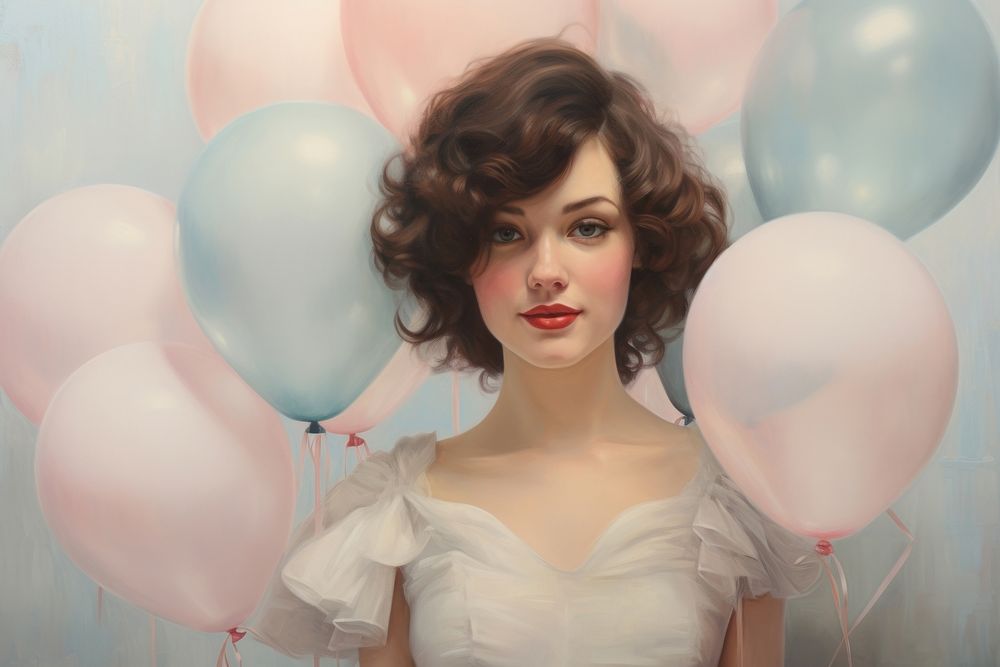 Women holding balloons painting portrait adult.