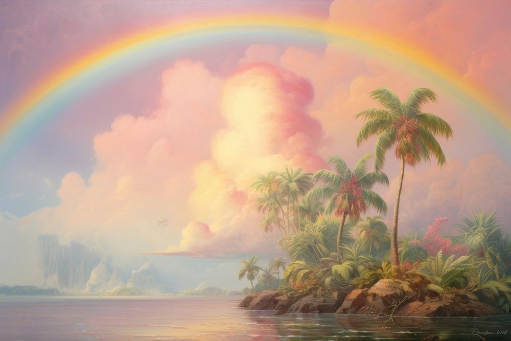 Landscape painting rainbow outdoors.
