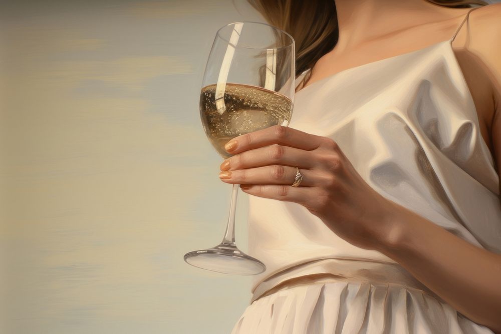 Women hand holding champagne glass drink wine.