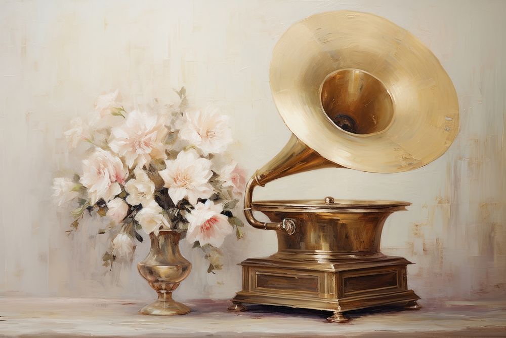 Gold gramophone painting flower plant.