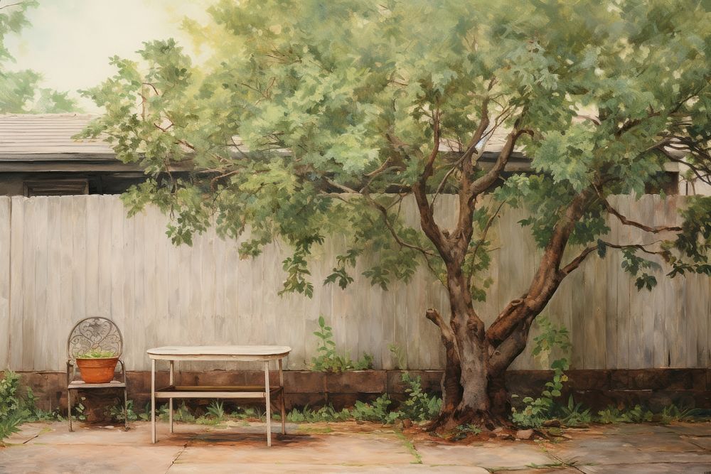 Backyard painting outdoors bench.