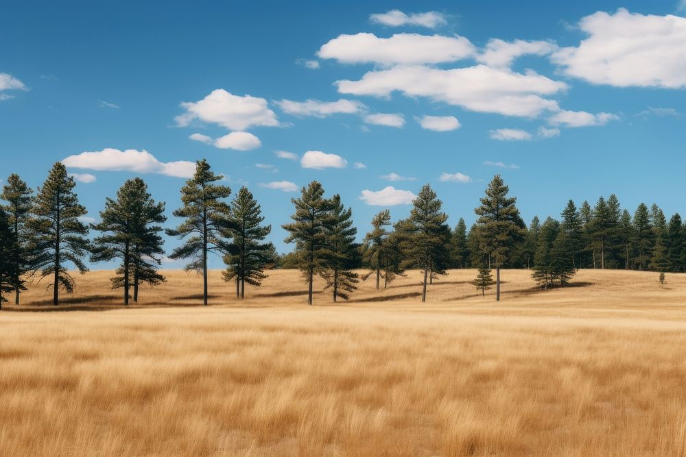 Pine trees sky landscape outdoors.