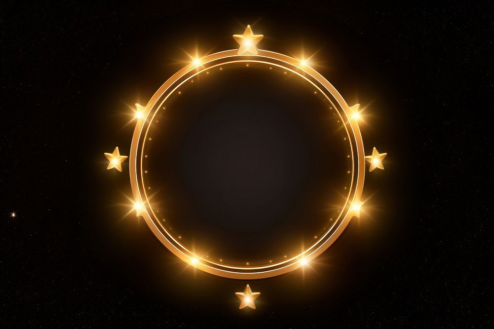 Gold star frame neon background astronomy lighting night. AI generated Image by rawpixel.