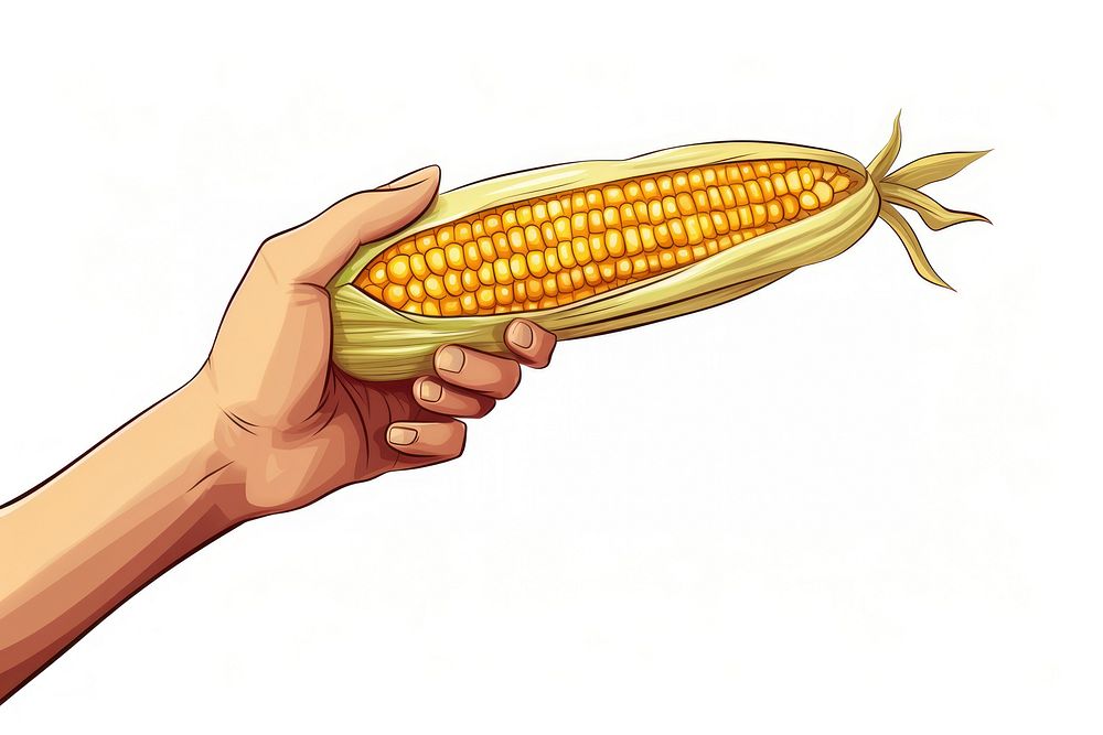 Human hand holding corn plant food vegetable.