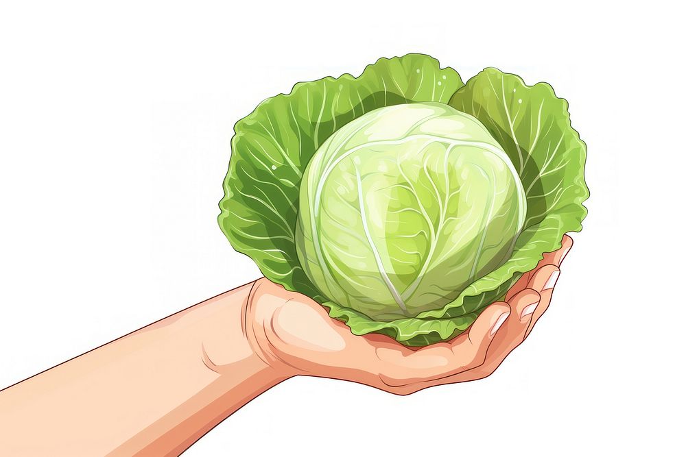 Human hand holding cabbage vegetable plant food.