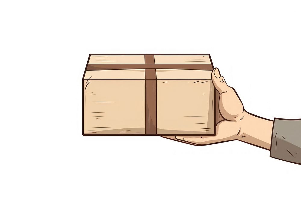 Human hand holding cardboard box cartoon human agreement.