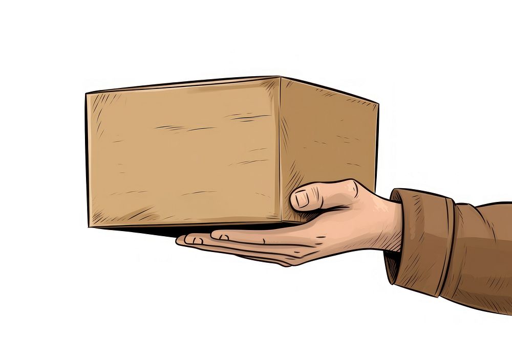 Human hand holding cardboard box cartoon human wood.