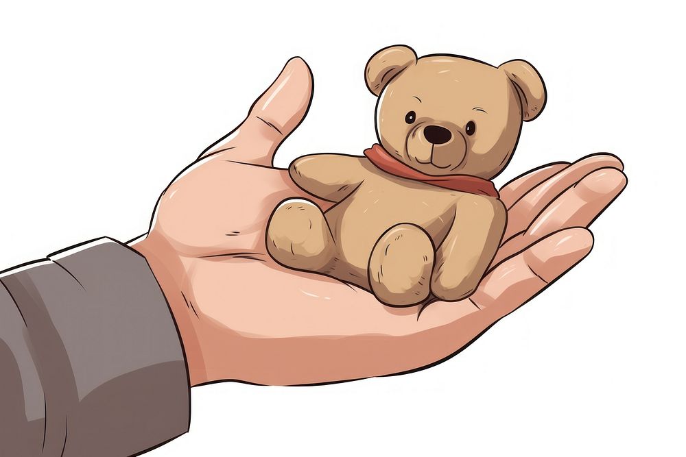 Human hand holding a teddy bear cartoon finger human.
