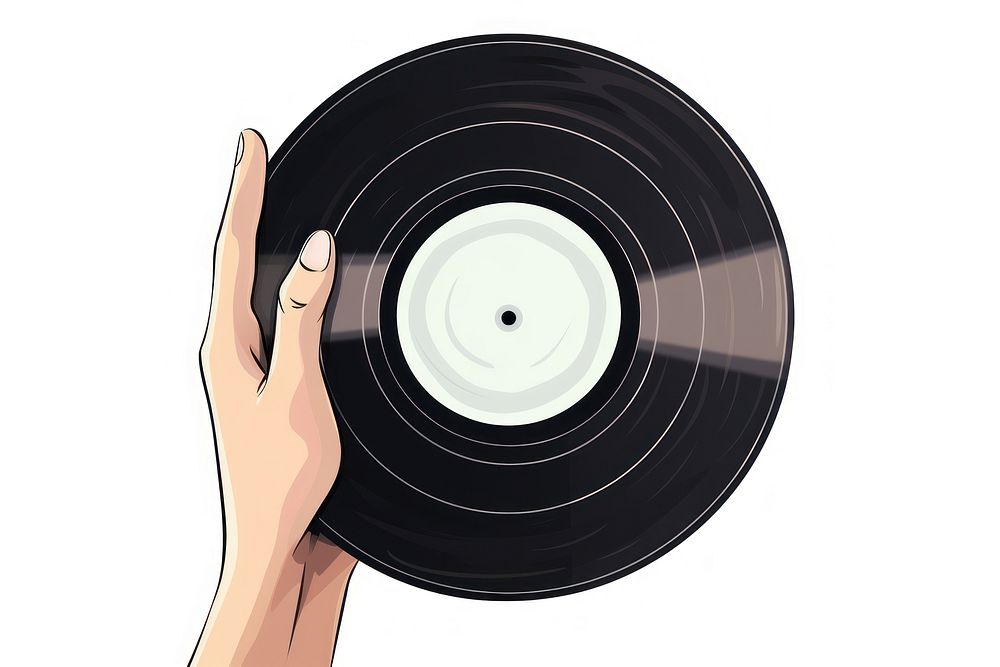 Human hand holding a big music disk cartoon white background photography.