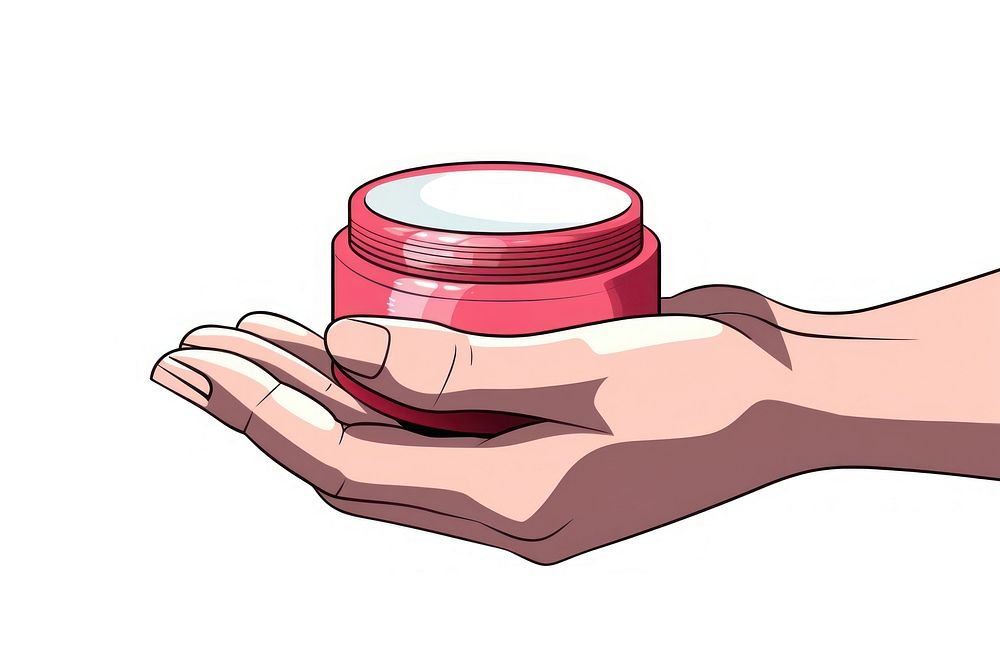 Human hand holding a cosmetic container cosmetics cartoon human.
