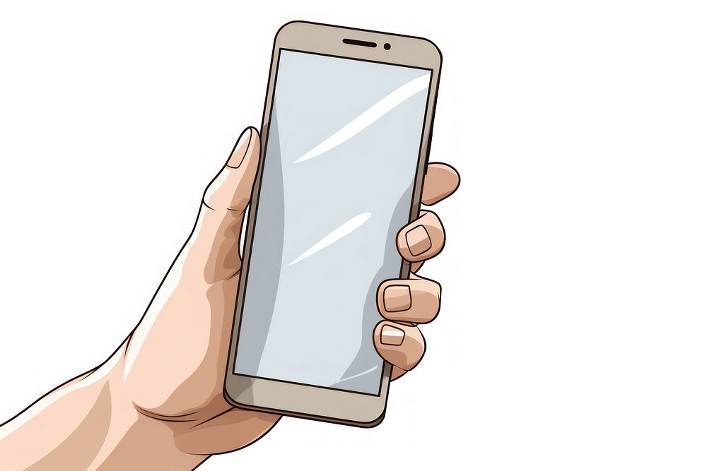 Human hand holding a phone white background photographing portability.
