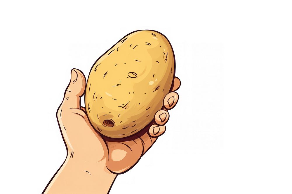 Human hand holding a potato cartoon food freshness.