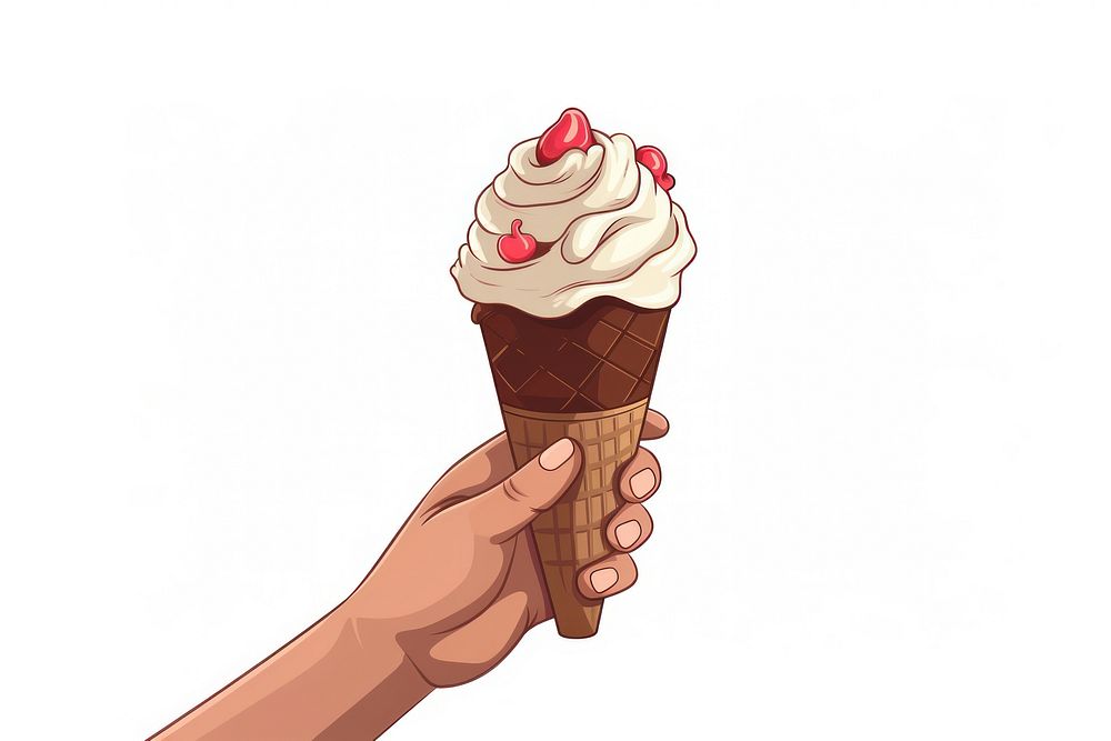 Human hand holding icecream dessert cartoon food.