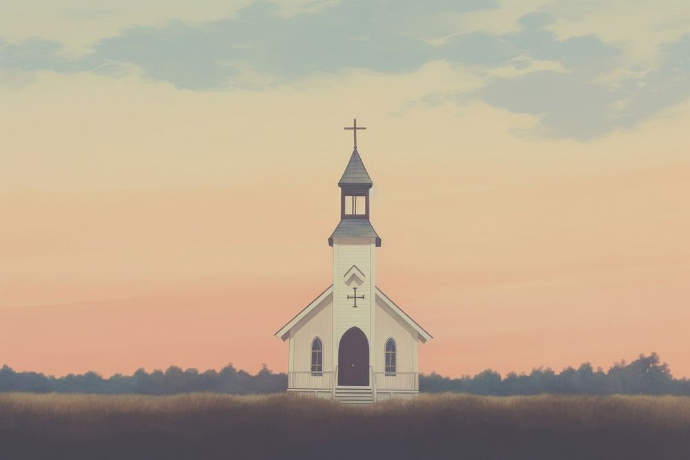 Illustration of church on feild architecture building tower.