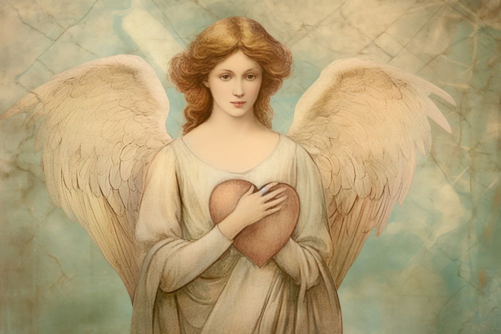 Illustration of angel hold heart painting adult representation.