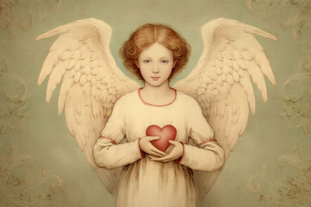 Illustration of angel hold heart painting representation spirituality.