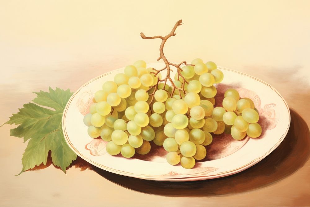 Illustration of grapes in plate painting fruit plant.