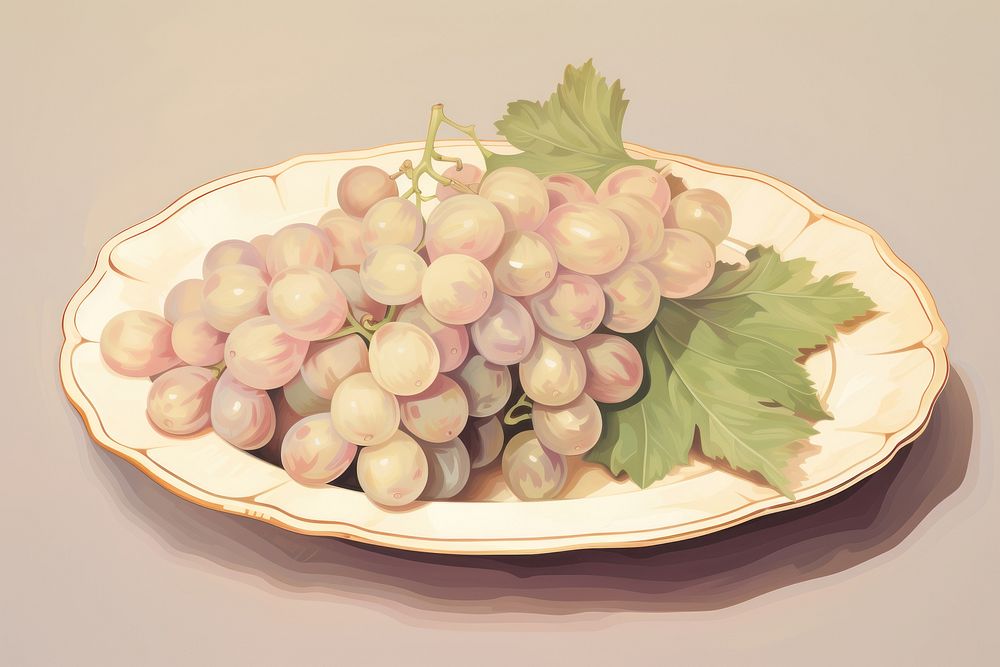 Illustration of grapes in plate plant food freshness.