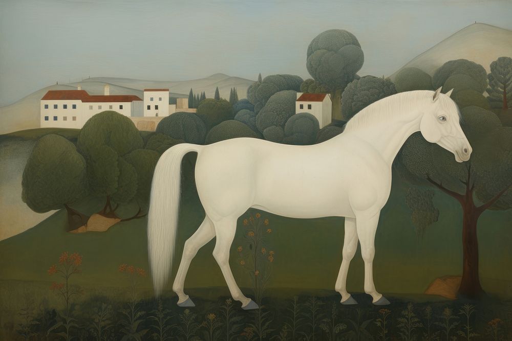 Illustration of farm with horse painting art animal.