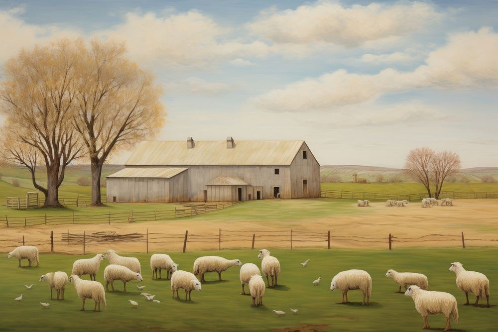 Illustration of farm architecture grassland livestock.