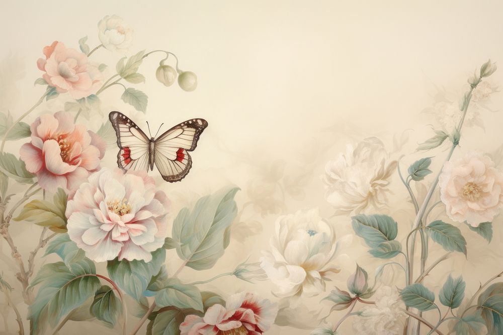 Illustration of flowers with butterfly painting art pattern.