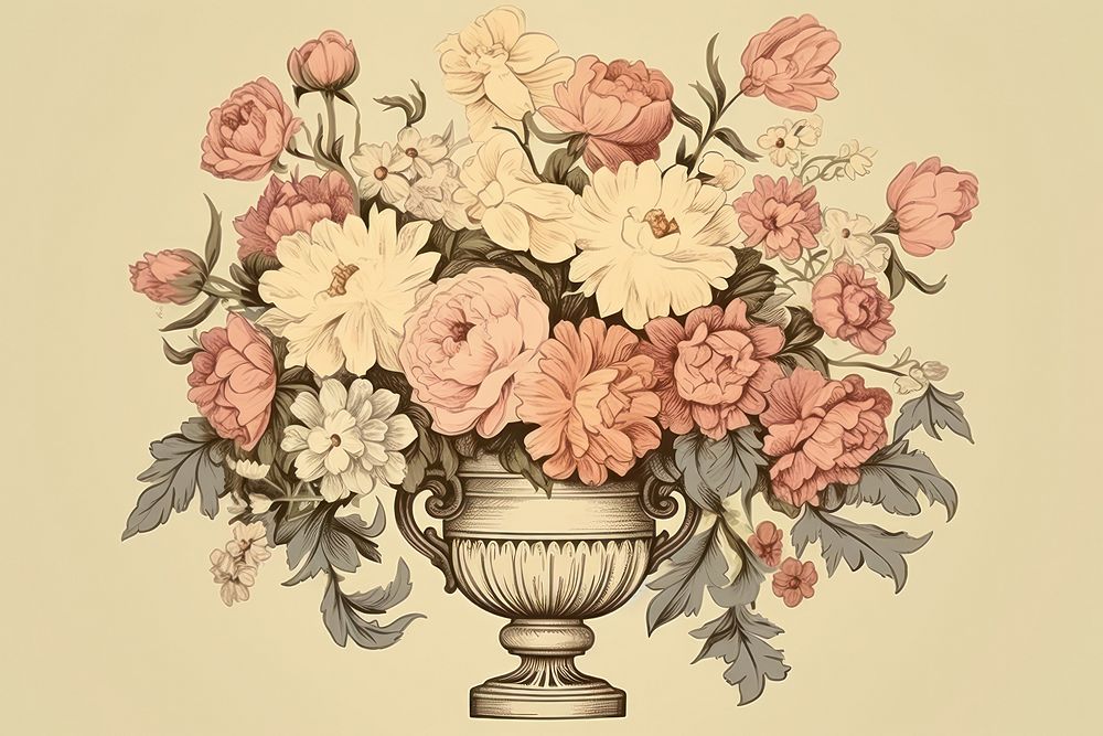 Illustration of flowr in vase art painting pattern.